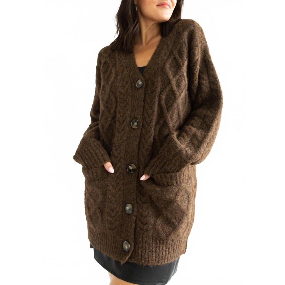 NEW ASTR charli button down sweater in chocolate brown